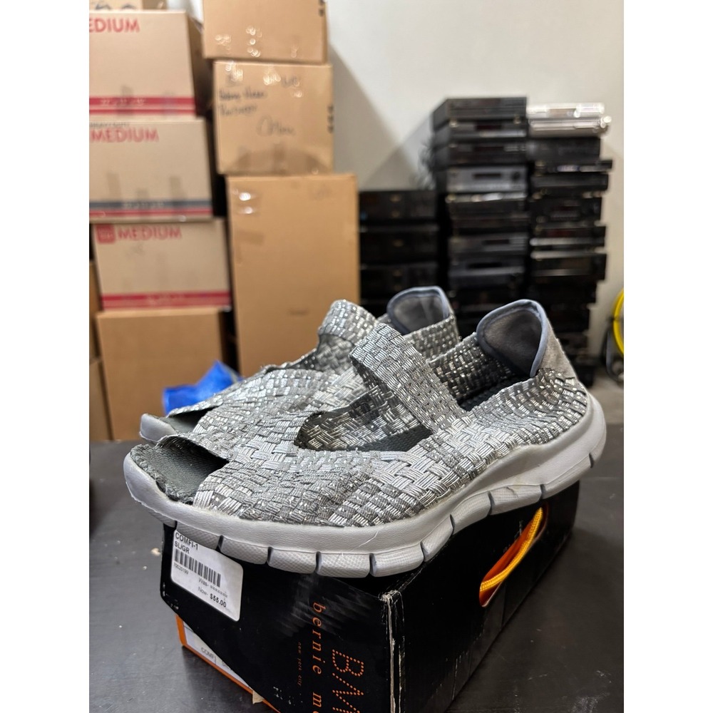 Bernie Mev Comfi Silver Grey Woven Metallic Open Toe Shoes 42 US 11